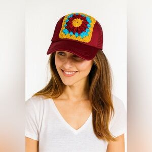 Handmade Crochet Granny Square Trucker Hat Boho Festival One of A Kind